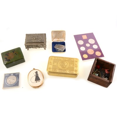 Lot 254 - Various collectables, coins, small collectables,Queen Mary tin.