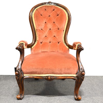 Lot 406 - Victorian walnut easy chair