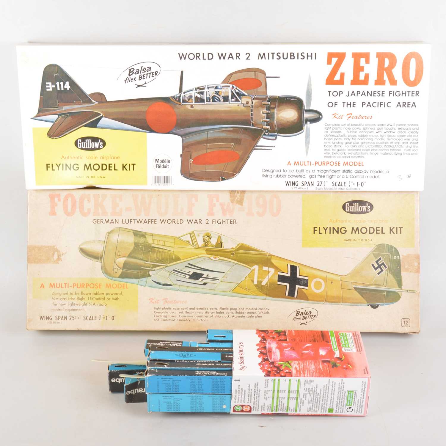 Lot 349 - 2 x GUILLOWS Scale kits ZERO and FW190, and props