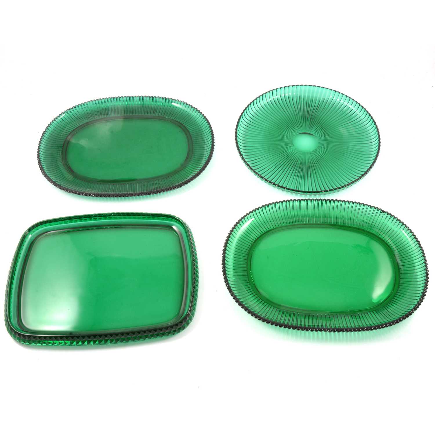 Lot 56 - Quantity of green pressed glass plates, platters, etc