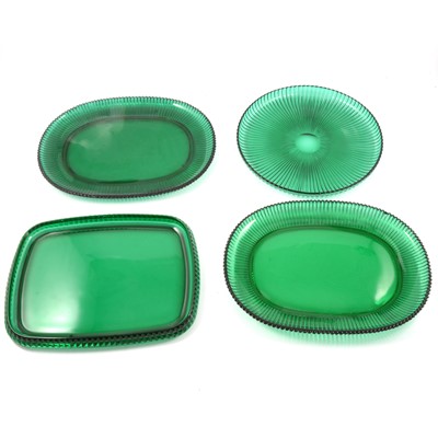 Lot 56 - Quantity of green pressed glass plates, platters, etc
