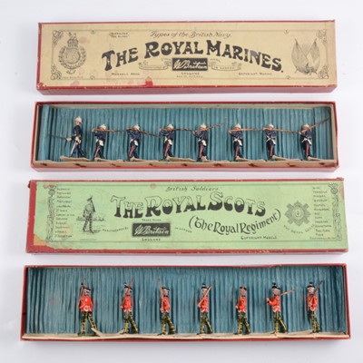 Lot 206 - Britains The Royal Marines and The Royal Scots painted lead figure sets.