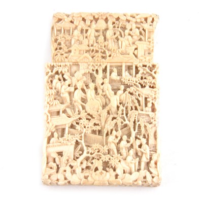 Lot 160 - A Chinese Canton carved ivory card case.