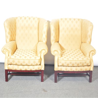 Lot 318 - Pair of modern wing back armchairs, Georgian style