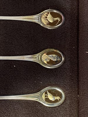 Lot 193 - John Pinches silver spoon set, RSPB, cased