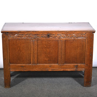 Lot 613 - Joined oak coffer, three panel front fascia