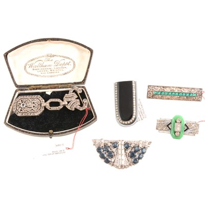 Lot 281 - Five Art Deco brooches and dress clips.