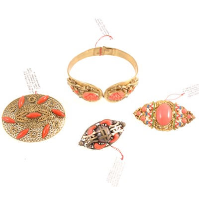 Lot 278 - Faux coral jewellery in the style of Max Neiger of Gablonz.