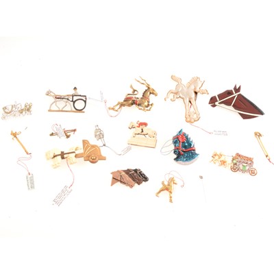 Lot 264 - Fifteen novelty horse brooches and pins, ivorine, celluloid, metal, wood.