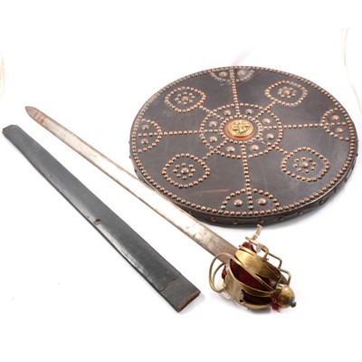 Lot 105 - Broadsword with brass basket hilt, and a Targe