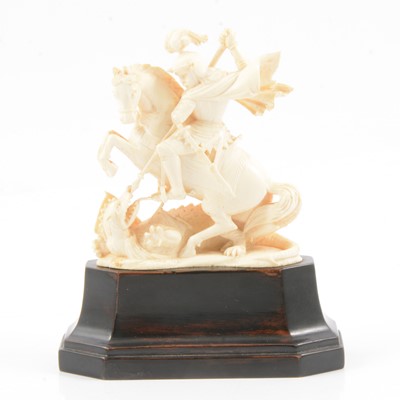 Lot 127 - Continental carved ivory figure of St. George slaying the dragon, 19th century.