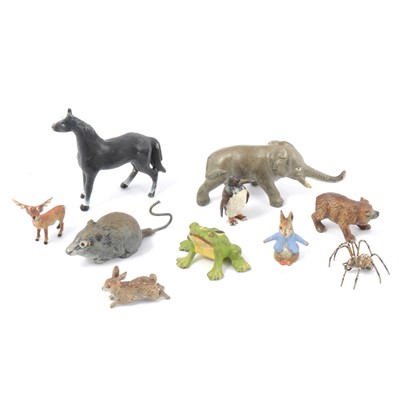 Lot 199 - Ten miniature cold-painted bronze and white metal animal figures.