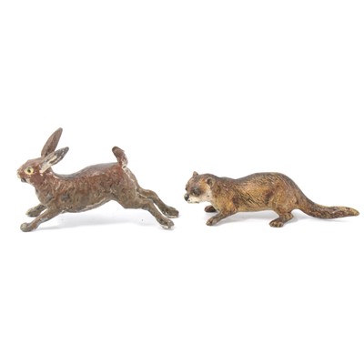 Lot 199A - Cold-painted bronze models of an otter and a hare.