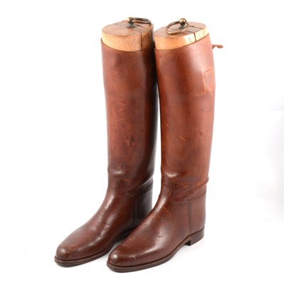 Lot 107 - Pair of brown leather riding boots with wooden trees, size 6