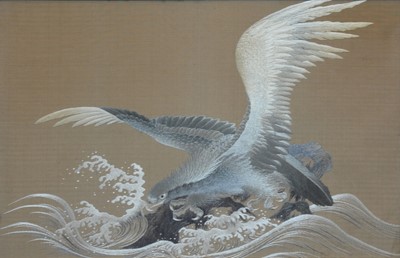 Lot 322 - Japanese silk embroidery of a sea eagle.