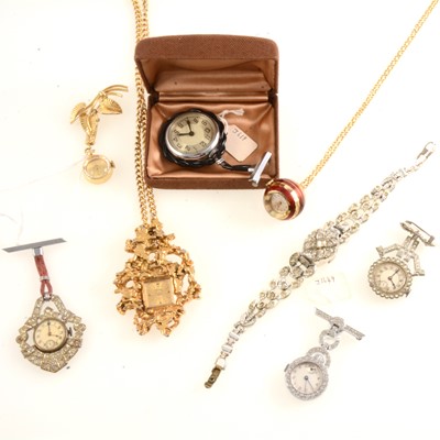 Lot 305 - Vintage fob and pendant watches, to include Bucherer.