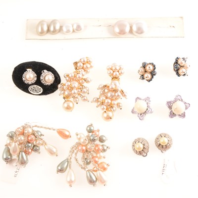 Lot 282 - Vintage faux pearl single, cluster and drop earrings.