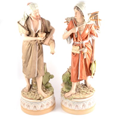 Lot 62 - Pair of Royal Dux figures, 'The water carrier' and 'Woman returning from fishing'.