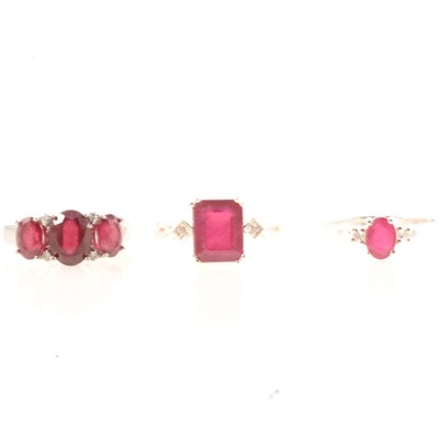 Lot 201 - Gemporia - Three Malagasy ruby and white zircon rings.