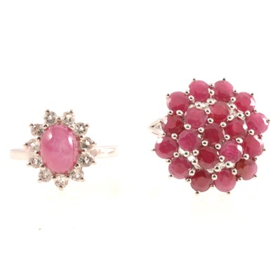 Lot 169 - Gemporia Ruby and Madagascan star ruby with white topaz rings.