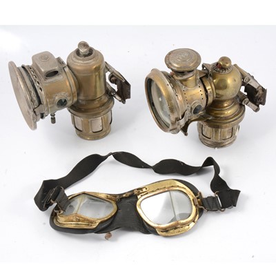 Lot 77 - Motor Cycling lamps and goggles  including Joseph Lucas