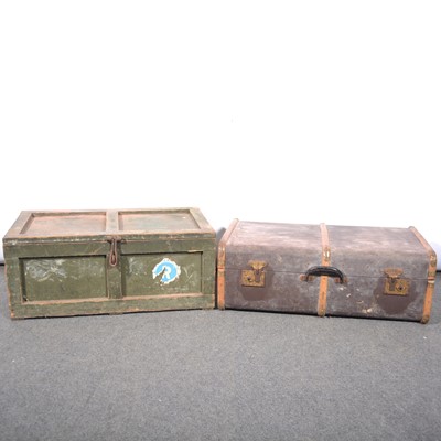 Lot 462 - Painted pine truck and a vintage suitcase.