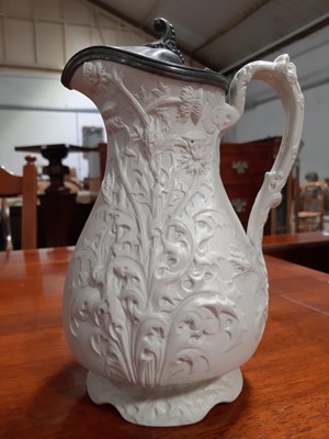 Lot 53 - S Alcock 'The Royal Patriotic Jug' and other Victorian relief-moulded jugs.