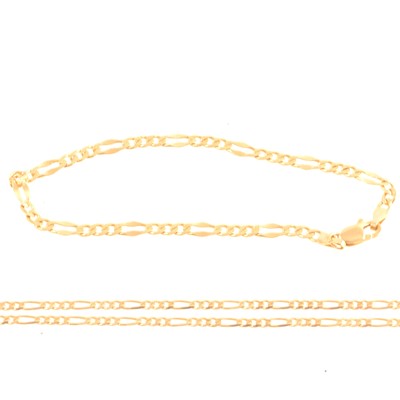 Lot 225 - Yellow metal figaro link bracelet and necklace.