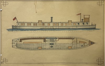 Lot 399 - Two Marine draftsman's drawings of river barges