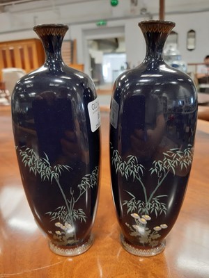 Lot 16 - Pair of Japanese cloisonne vases with cockerels, and a pair of cast metal coasters