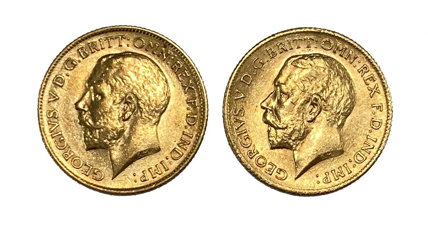 Lot 126 - George V two gold half Sovereign coins, 1911 & 1912