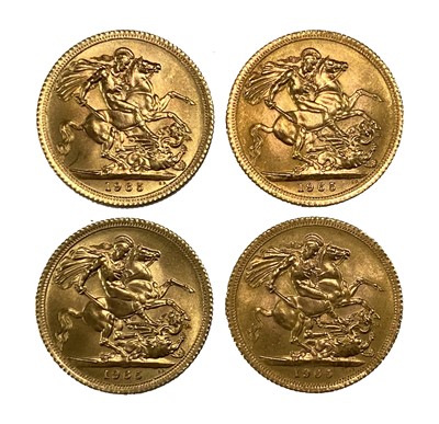Lot 127 - Elizabeth II four gold Sovereign coins, 1965