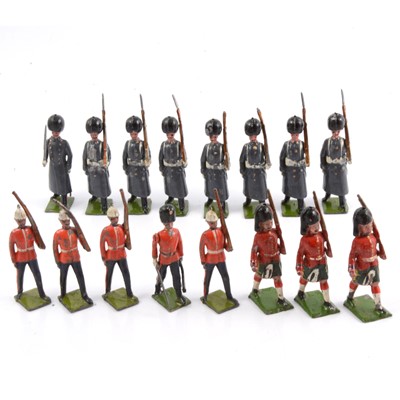 Lot 219 - Britains lead-painted figures, including eight Grenadier Guards in greatcoats