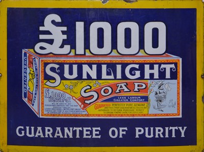 Lot 124 - Enamel sign, Sunlight Soap £1000 'Guarantee of Purity'