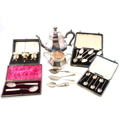 Lot 152 - Set of silver coffee spoons, Marson & Jones, Birmingham 1935, and plated wares.