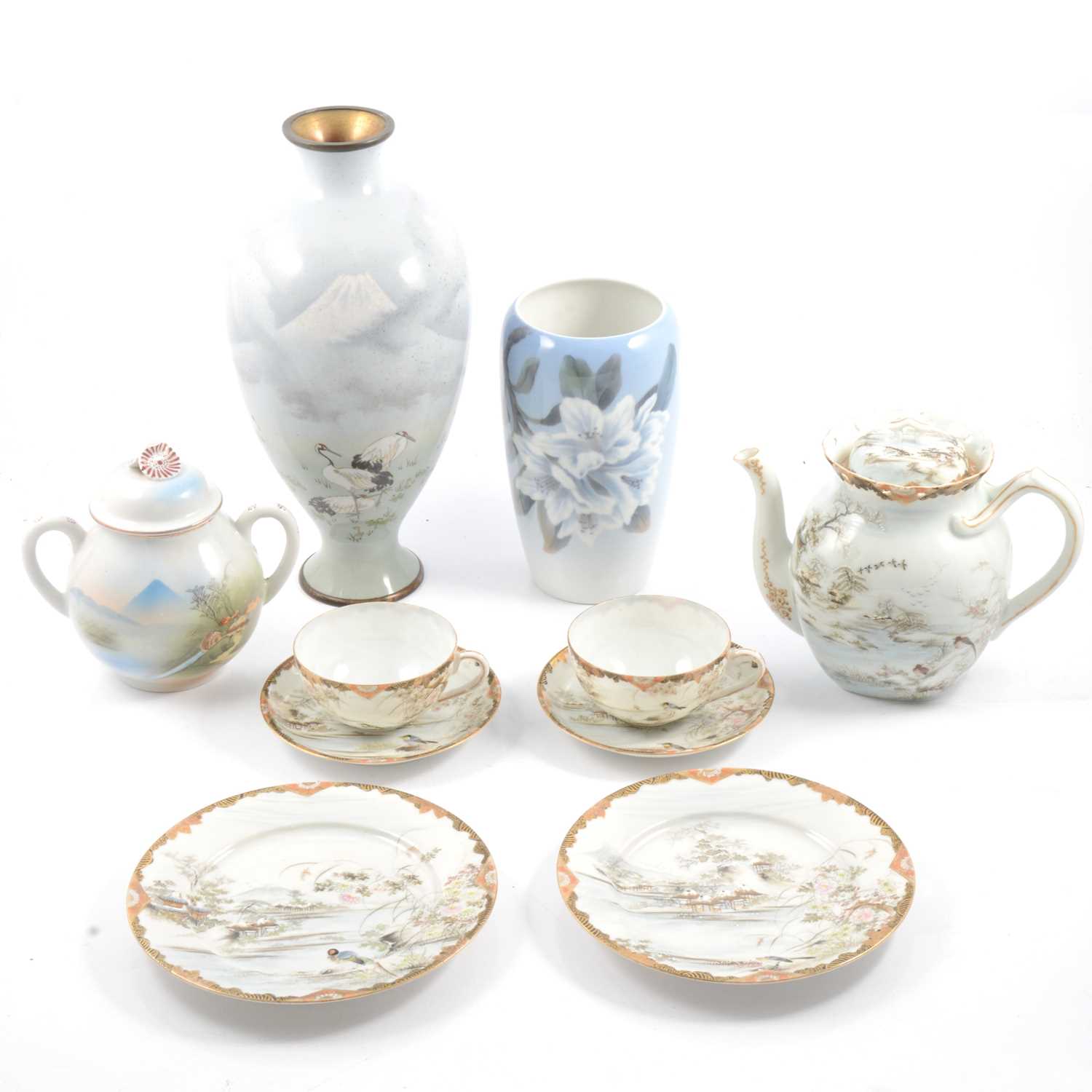 Lot 19 - Royal Copenhagen vase, Japanese cloisonne vase, teaset and other ceramics.