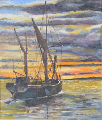 Lot 223 - John Horrobin, Fishing boat at dusk