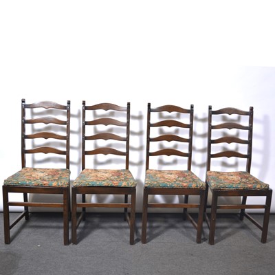 Lot 335 - Elm kitchen table and four ladderback chairs