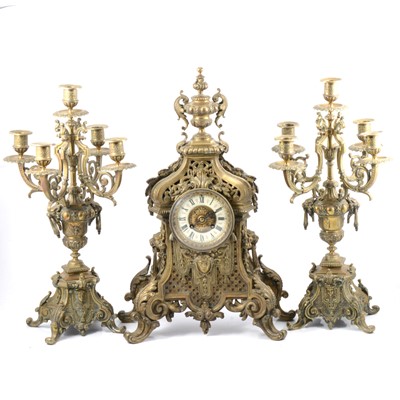 Lot 57 - French cast brass three-piece clock garniture, 19th century