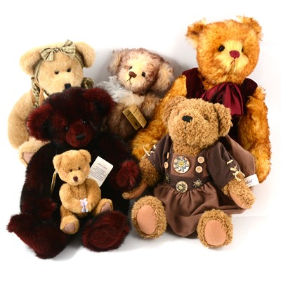 Lot 246 - Six artist teddy bears, various makers including Grisly Spielwaren mohair bear