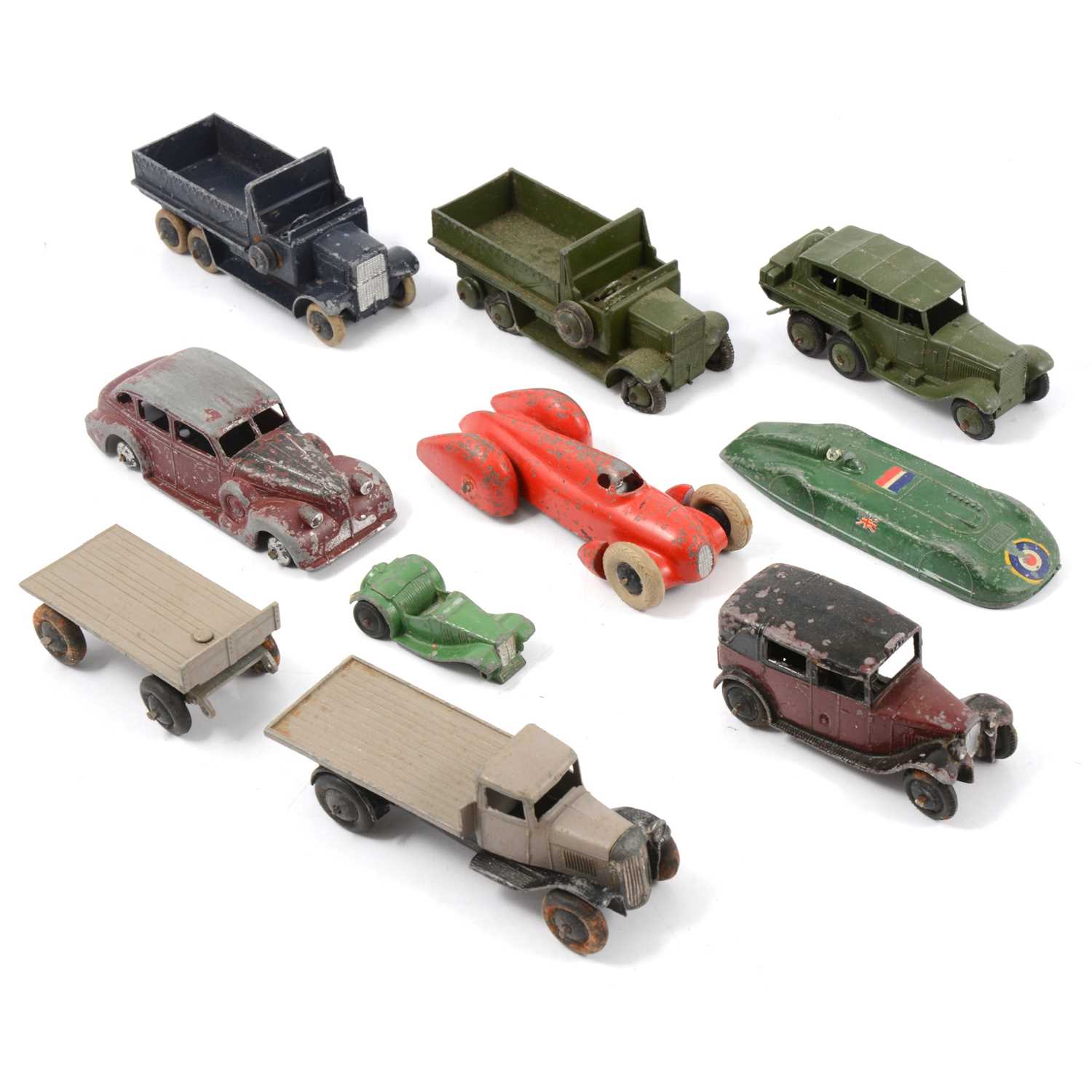 Lot 118 - Dinky die-cast toy models; ten loose, mostly pre-war examples.