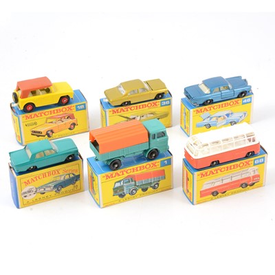 Lot 129 - Matchbox Lesney die-cast models; six including 36 Opel Diplomat.