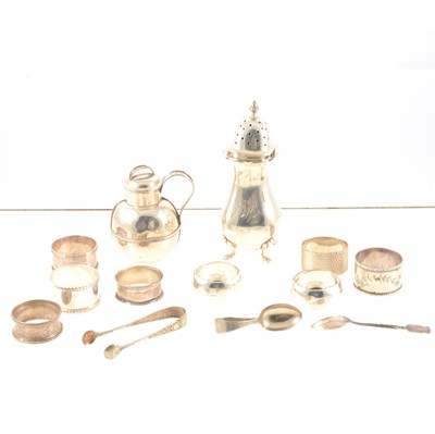 Lot 155 - Silver shaker, Elkington & Co Ltd, Birmingham 1905, and other small silver items.