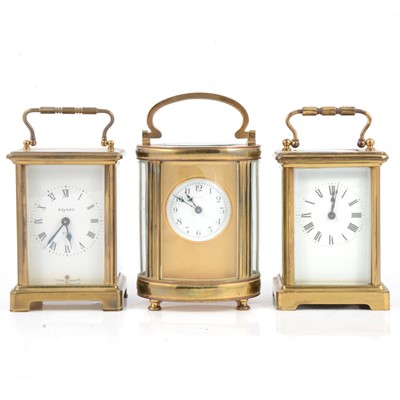 Lot 100 - Three brass carriage timepieces, including one by Asprey.
