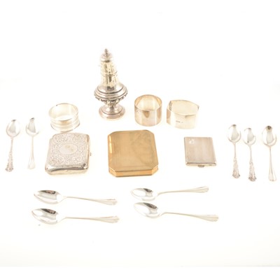 Lot 150 - Silver pepper pot, William Devenport, Birmingham 1901, and other small silver items.