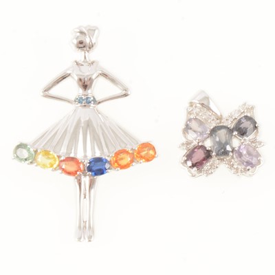 Lot 182 - Gemporia - A multi-colour sapphire pendant and a multi-colour spinel and white topaz pendant.