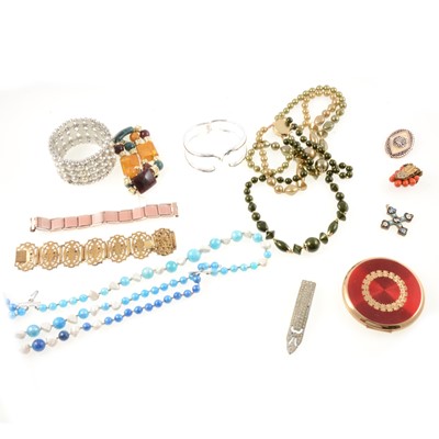 Lot 392 - Costume jewellery necklaces, brooches, earrings, bracelets, rings and watches.