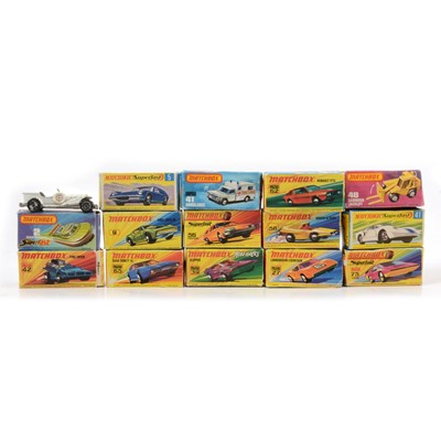 Lot 148 - Thirteen Matchbox Superfast models, plus empty box and Majorette Excalibur model.