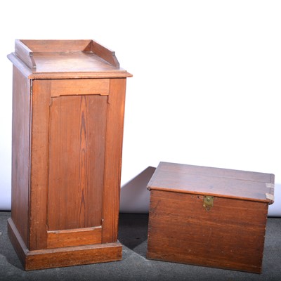 Lot 499 - Victorian pitch pine bedside cupboard; and Victorian oak box