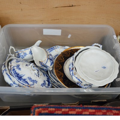 Lot 38 - Blue and white meat platters, Masons 'Mandalay' dish, Delph tableware etc.